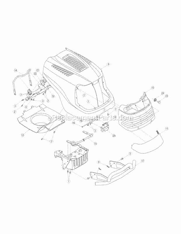 Hood & Grille Diagram and Parts List for SLT1554 13AK11CK709, 13AK11CK710, 13AK11CK712 Cub Cadet Lawn Tractor